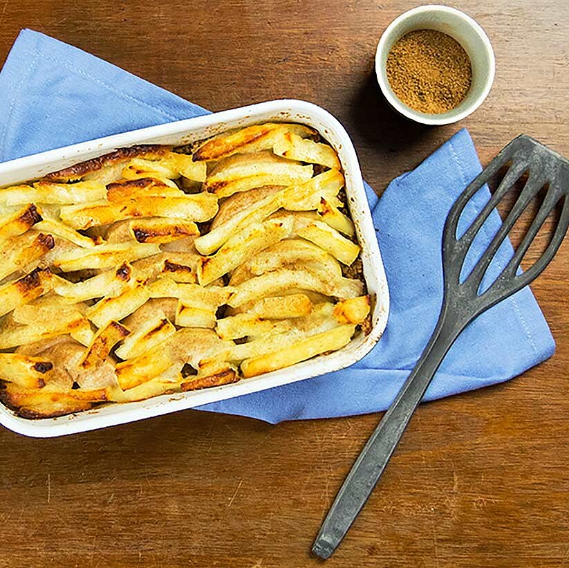 Couscous-Birnen-Auflauf mit Halloumi