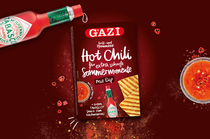 GAZi Grill- und Pfannenkäse Sommermoment Hot Chili Tabasco Neu im Sortiment