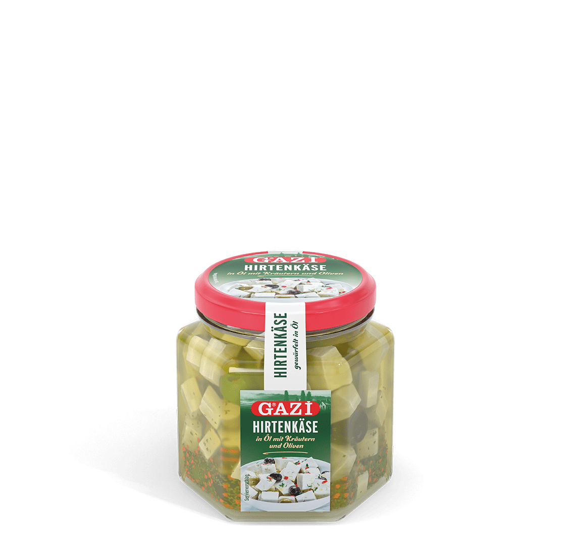 GAZİ Hirtenkäse gewürfelt in Öl mit Oliven und Kräutern